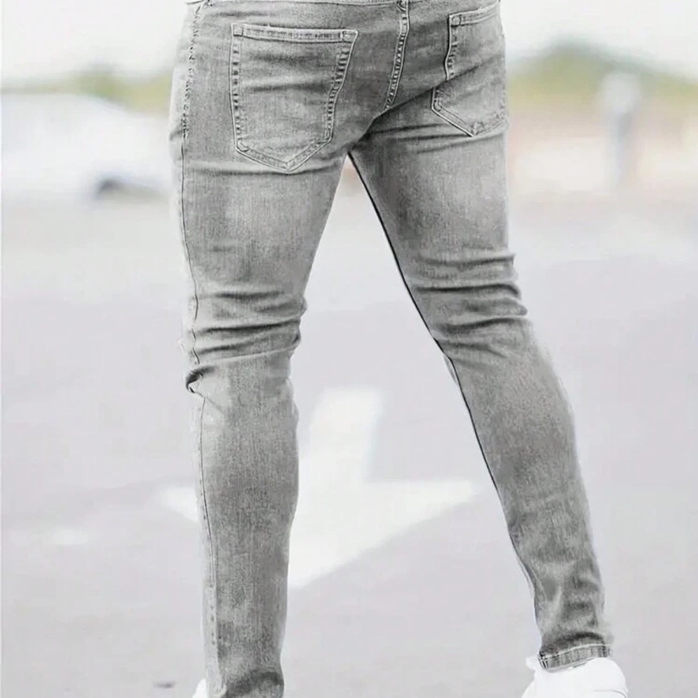 Men's Ripped Skinny Jeans With Pockets - Picture 2 of 3